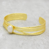 Brass Gold Plated Black Onyx, Pearl Gemstone Adjustable Bangles