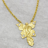 925 Sterling Silver Gold Plated White CZ Butterfly Angle Necklaces, Wholesale jewelry