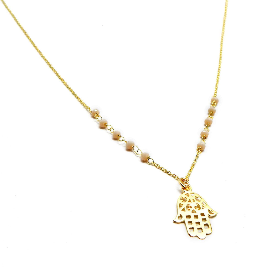 Labradorite Beads with Hamsa Protection Necklace - La Vitá Jewels