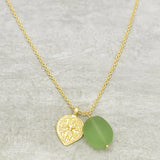 Brass Gold Plated Green Amethyst Gemstone With Charms Pendant Necklaces