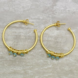 Aquamarine  hoop Earrings 925 silver with 22k gold hoop Earrings for women