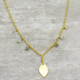 925 Silver Gold Plated Labradorite, Aqua Chalcedony Beads with Leaf Necklaces