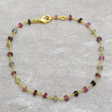 Brass Gold Plated Multi Tourmaline Gemstone Beaded Bracelet