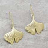 Biloba-Ginkgo Leaf dangle Earrings in  22k