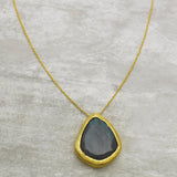 Brass Gold Plated Labradorite Gemstone Pendant Necklaces, Wholesale Jewelry