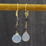 Aqua Chalcedony and Iolite Dangle Earrings