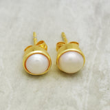 Freshwater Pearl stud Earrings 8MM round shape stud Earrings 22k  Earrings