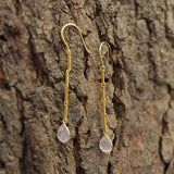 Rose Quartz Rain Drop with Link Chain Earrings in  22k