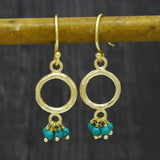 Small circle beaded dangle Earrings Turquoise or tourmaline  Earrings  hammered  Gifts  Gifts for her