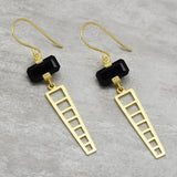 Gold Silver Plated Black Onyx  Dangle Earrings