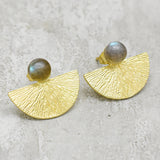 Gold Silver Plated Pearl Labradorite  Stud Earrings