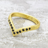 V Shaped Brass 22k Gold Plated Black Onyx Gemstone Rings, Wholesale jewelry