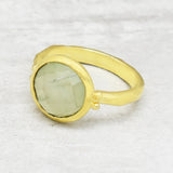 Round Shaped Prehnite Gemstone Ring,  Statement Rings