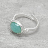 Silver Plated Amazonite Gemstone Adjustable Statement Rings, Wholesale jewelry