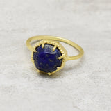 Solid 925 Silver Gold Lapis Lazuli Gemstone Ring, Wholesale Jewelry