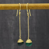 22k  Emerald  with Chain Dangle Earrings