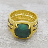 Brass 22k Gold and Black Rhodium Plated Emerald Gemstone Statement Rings,