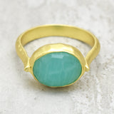 Amazonite Statement Rings,  Hammered Band Ring,