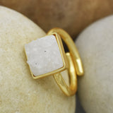 Sugar druzy ring, Brass 22k gold plated ring, handmade ring, square ring, Gifts jewelry, Gifts for her, women accessory, Wholesale jewelry