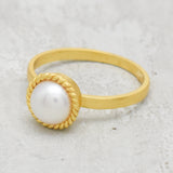 925 Sterling Silver Pearl Stone Ring, Gold Plated Handmade Statement Rings