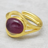 Gold Plated Pink Quartz Gemstone Adjustable Ring