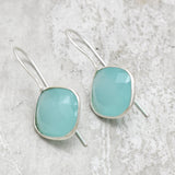 Silver Plated Aqua Color Glass  Dangle Earrings