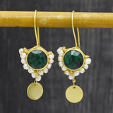 925 Silver 22k  Emerald with Pearl  Dangle Earrings