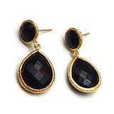 925 Silver Hammered Black Onyx Drop Earrings