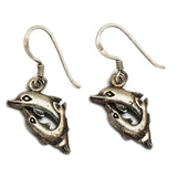 Dolphin Oxidised Silver Dangle Earrings