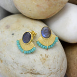 Labradorite Aqua Chalcedony  Stud Earrings