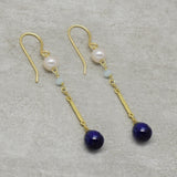 Sapphire and pearl Earrings  Earrings Silver 22k gold 100% handmade women accessory statement  gifts