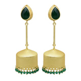 gold Jhumka Earrings Green onyx jhumka for women handmade