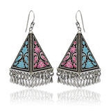 Oxidized Plated Blue Pink Enamel Stud Earrings