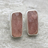 Silver Plated Strawberry Quartz  Stud Earrings