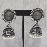 Oxidized Silver Plating  Metal Pearl Jhumka Earrings for women