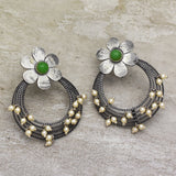 Oxidized Plated Green Onyx Pearl  Stud Earrings