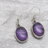 Oxidized Boho Vintage Purple Agate  Dangle Earrings