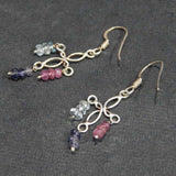 Blue Topaz Iolite Pink Tourmaline Beads Silver Earrings