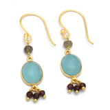 Labradorite Aqua Chalcedony Garnet  Dangle Earrings