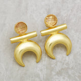 22k  Crystal Stone Half Moon Stud Earrings