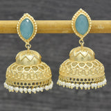 Aqua Chalcedony Pearl  Jhumki Stud Earrings