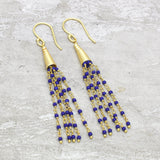 22k  Lapis  Beaded Dangle Fringe Earrings